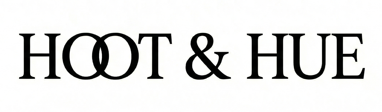 Hoot & Hue minimalist brand logo with interlocking Os in black serif typography