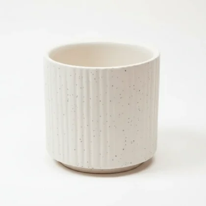 Ash hue off white ribbed ceramic planter