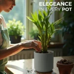 Elegant grey ndoor-planter with bamboo