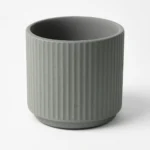 Grey ribbed ceramic plant pot front view