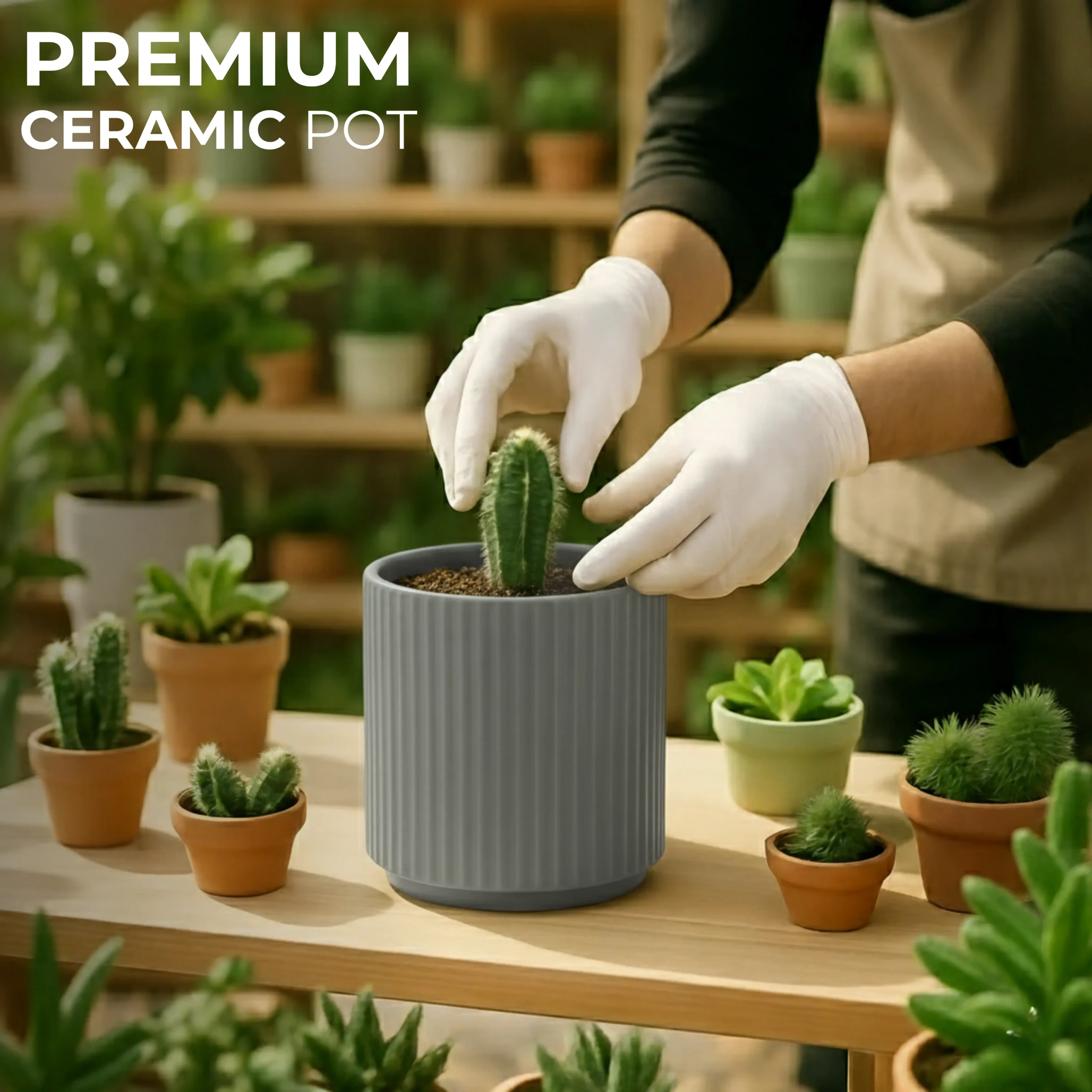 Premium grey ceramic-pot for cactus