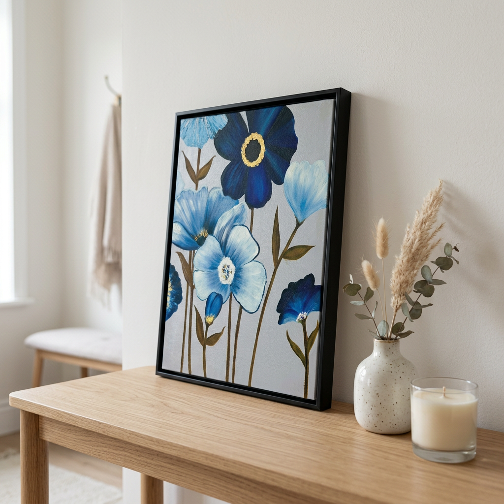 Azure Serenity Framed Original Oil Painting Console