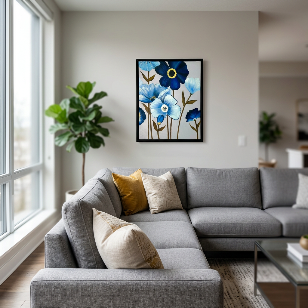 Azure Serenity Framed Original Oil Painting Living room