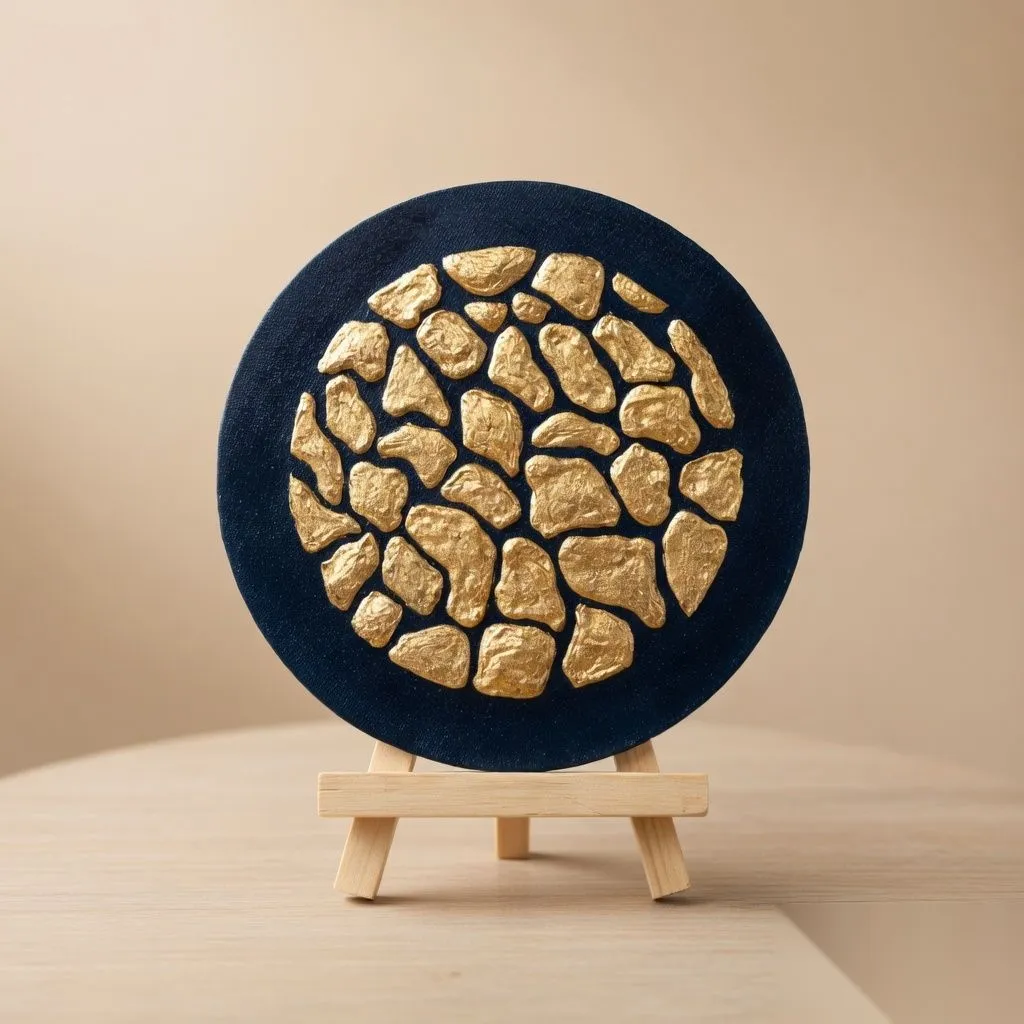 Gilded Midnight gold and navy textured round canvas art, main product view