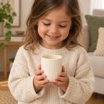 Small ivory ribbed ceramic planter held in two hands showing its compact proportions