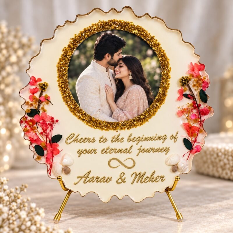 Custom resin photo plaque with personalized name detailing