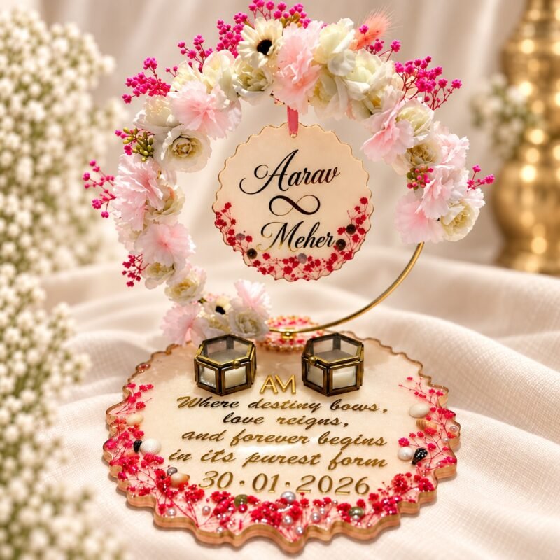 Personalized resin keepsake with decorative floral styling