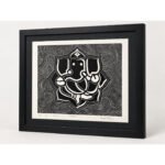 Black and white Ganesha woodcut wall art alternate front view