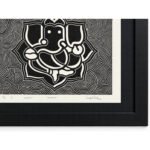 Sacred Ganesha woodcut artwork with black frame detail