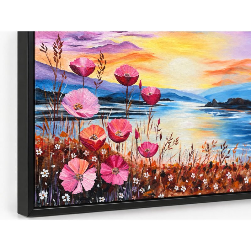 Angled view of Sunset Bloom framed oil landscape painting