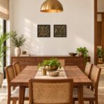 Tribal farming 3D clay wall art set of two displayed in a dining room
