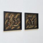 Angled close-up of tribal farming 3D clay wall art set showing raised relief details