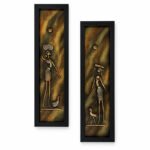 Set of two tribal women and nature 3D clay wall art panels on a white background