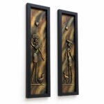 Left-side angled view of two framed tribal women 3D clay wall art panels