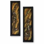 Alternate front view of tribal women and nature clay wall art set of two