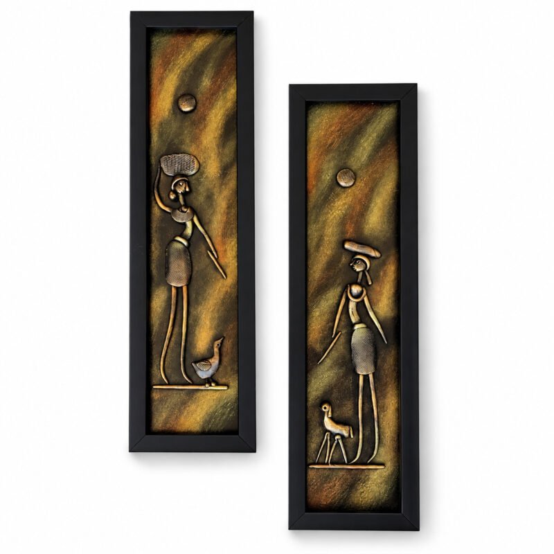 Alternate front view of tribal women and nature clay wall art set of two