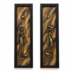 Wide front view of two vertical tribal women 3D clay wall art panels
