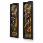 Handcrafted tribal women 3D clay wall art set of 2, left angle view