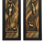 Handcrafted tribal women 3D clay wall art set of 2, lower detail close up