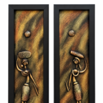 Handcrafted tribal women 3D clay wall art set of 2, upper detail close up