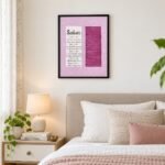 Sabar textured canvas wall art in black floating frame displayed above a bedroom headboard