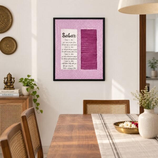 Sabar textured canvas wall art displayed in a modern Indian dining room
