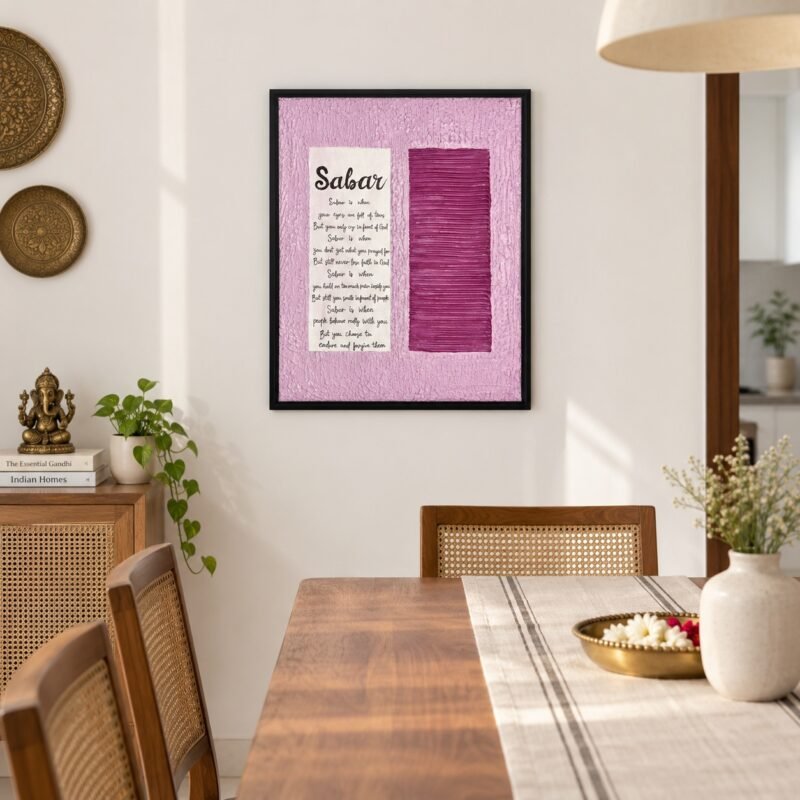 Sabar textured canvas wall art displayed in a modern Indian dining room